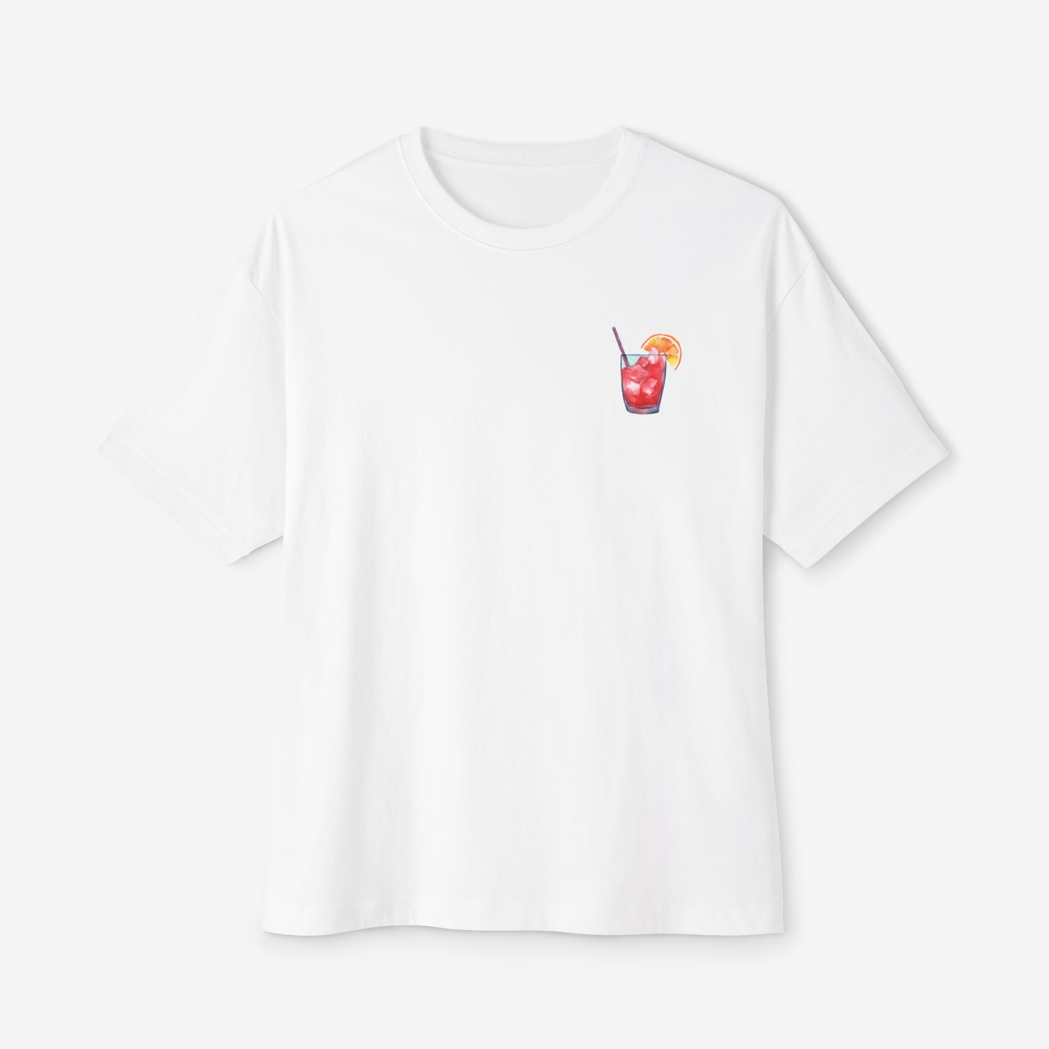 CITRUS COCKTAIL GRAPHIC TEE — TROPICAL FRUIT PRINT BOXY T-SHIRT