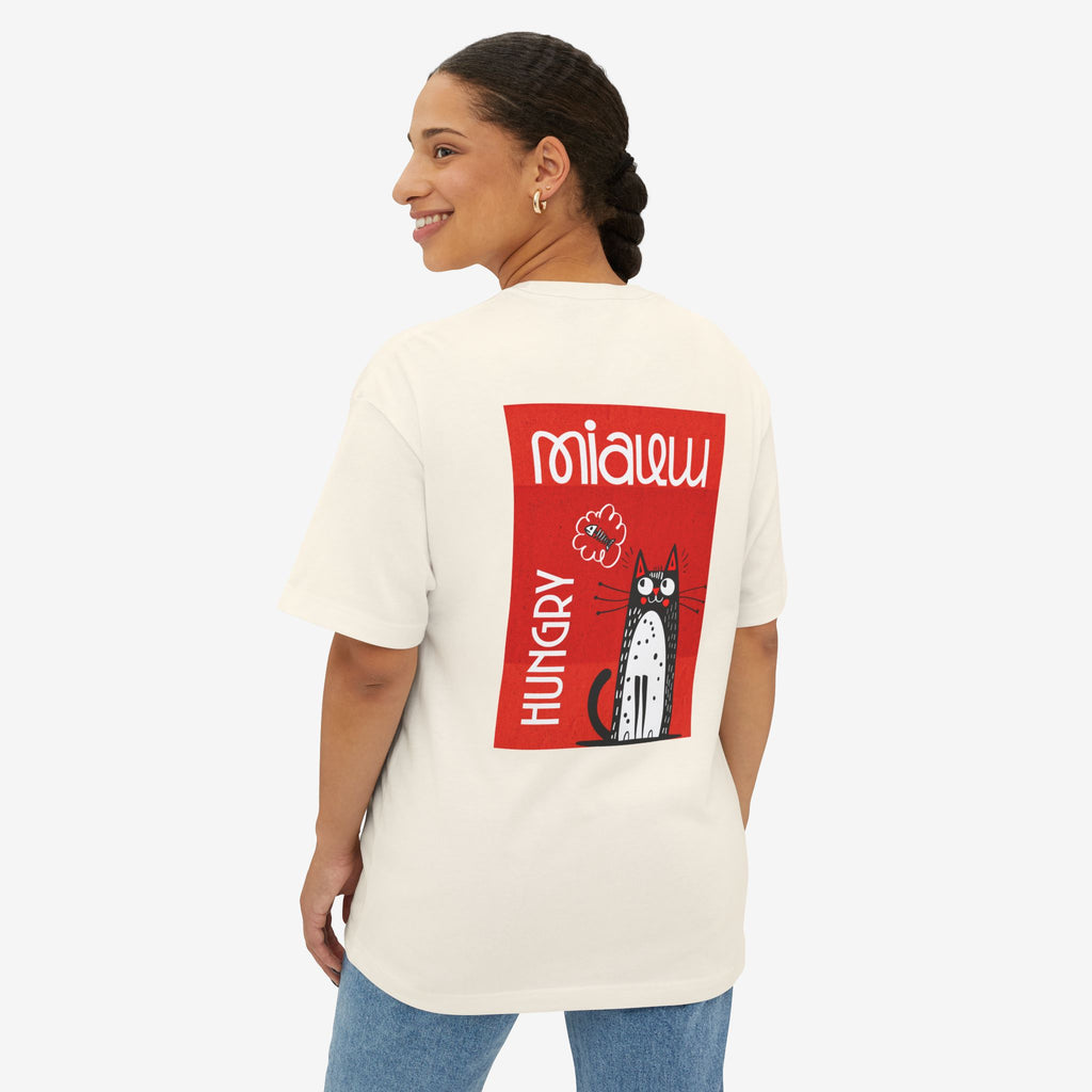 MIAUW TEE – FUNNY FOOD OBSESSED CAT GRAPHIC T-SHIRT