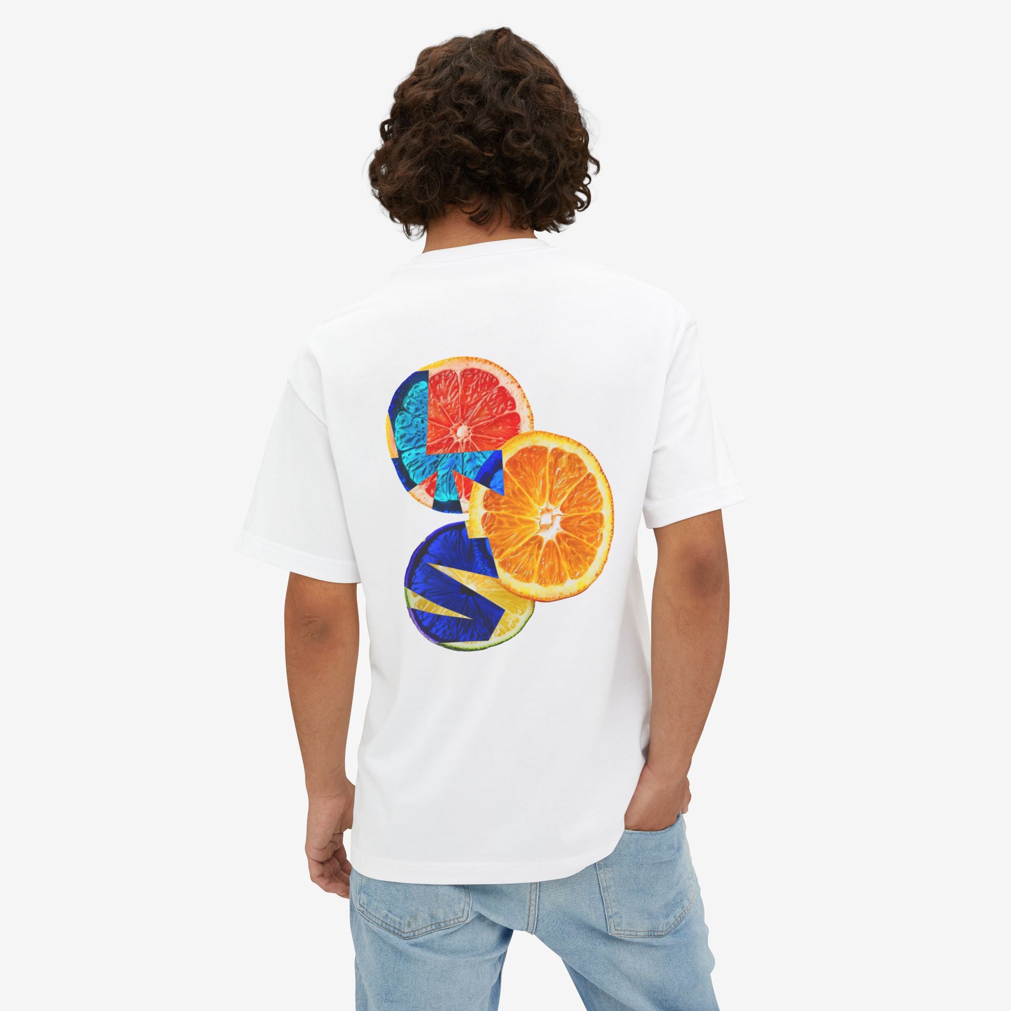 CITRUS COCKTAIL GRAPHIC TEE — TROPICAL FRUIT PRINT BOXY T-SHIRT