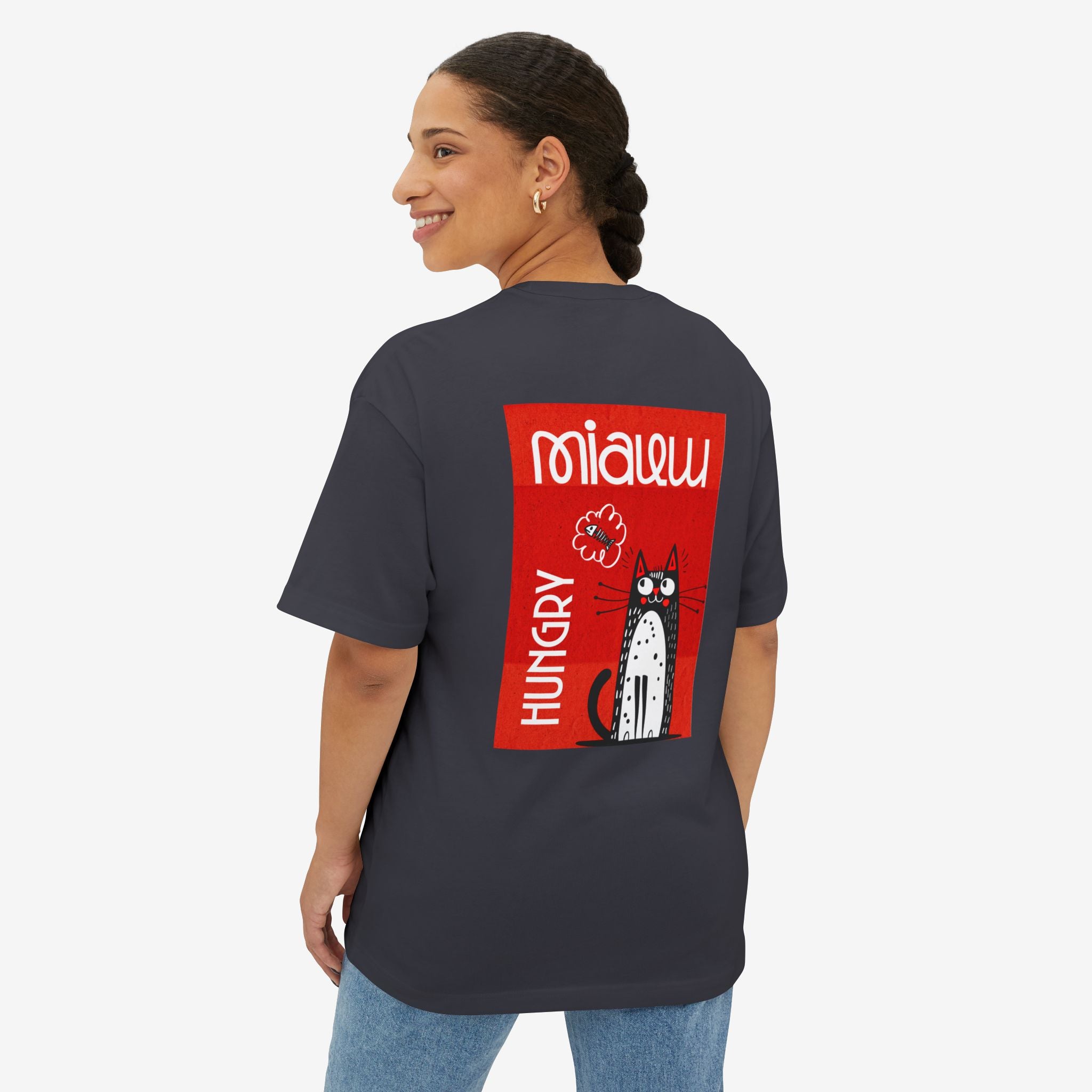 MIAUW TEE – FUNNY FOOD OBSESSED CAT GRAPHIC T-SHIRT