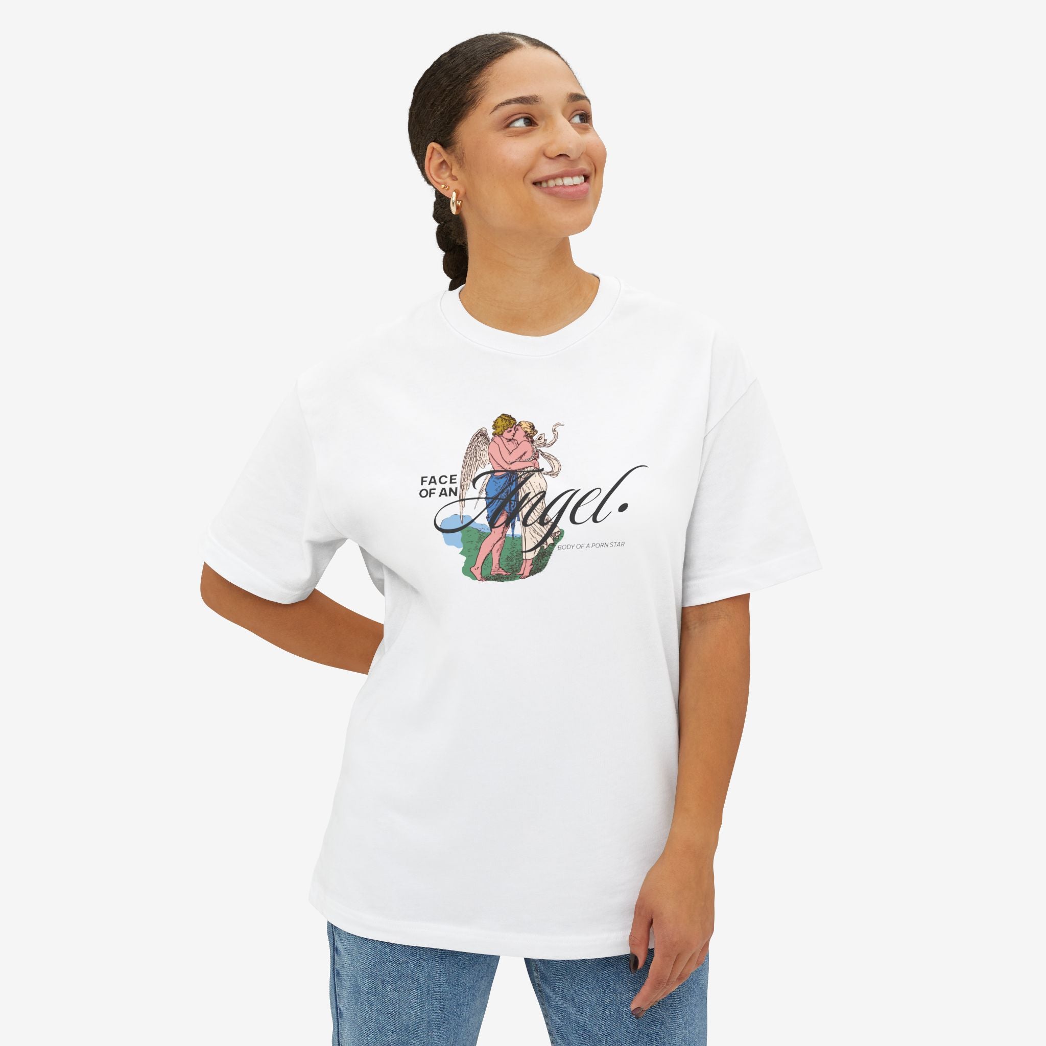 BOXY TEE — ‘FACE OF AN ANGEL’ VINTAGE CHERUB HUG GRAPHIC SHIRT