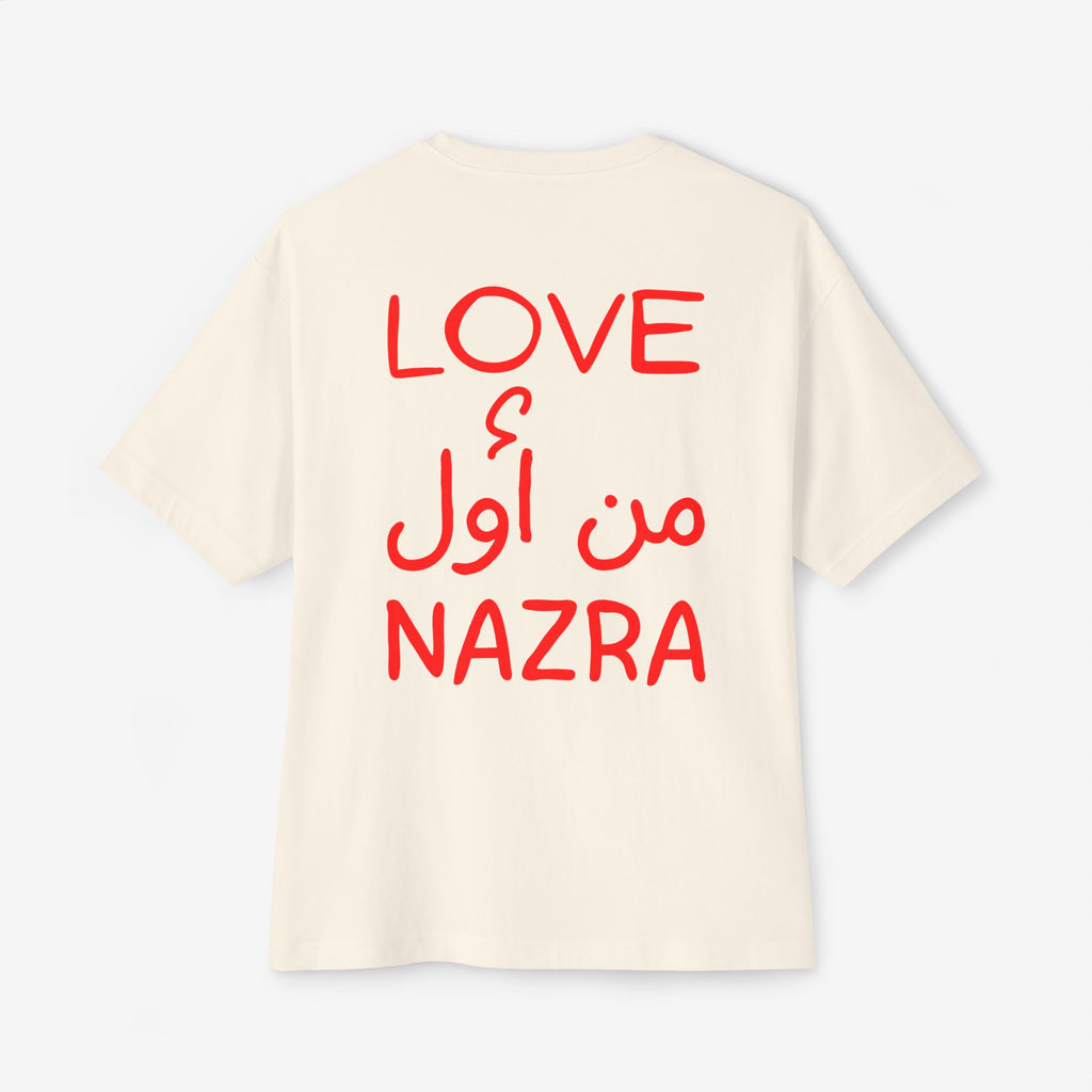 LOVE من أول NAZRA TEE — OVERSIZED BOXY WHITE T-SHIRT