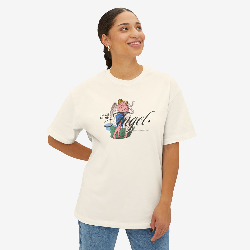 BOXY TEE — ‘FACE OF AN ANGEL’ VINTAGE CHERUB HUG GRAPHIC SHIRT