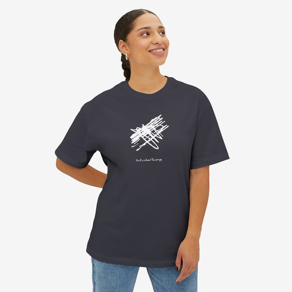 UNFINISHED ENERGY BOXY TEE — MINIMAL TYPOGRAPHY STREETWEAR