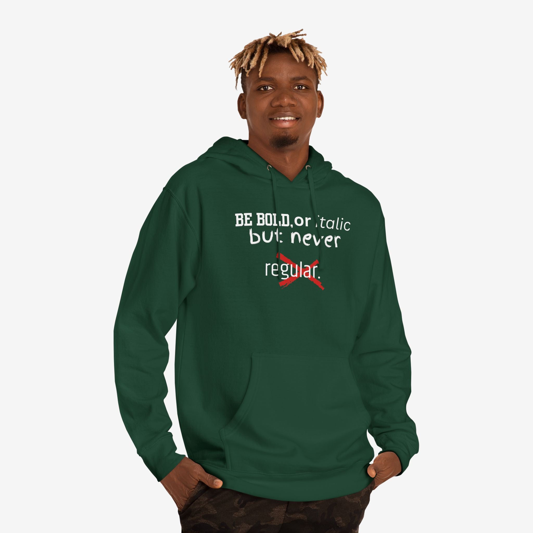 BE BOLD OR ITALIC — STATEMENT GRAPHIC HOODIE