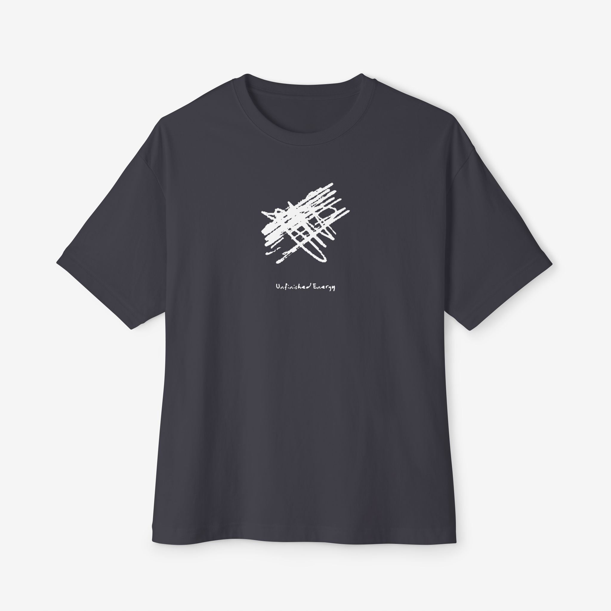 UNFINISHED ENERGY BOXY TEE — MINIMAL TYPOGRAPHY STREETWEAR
