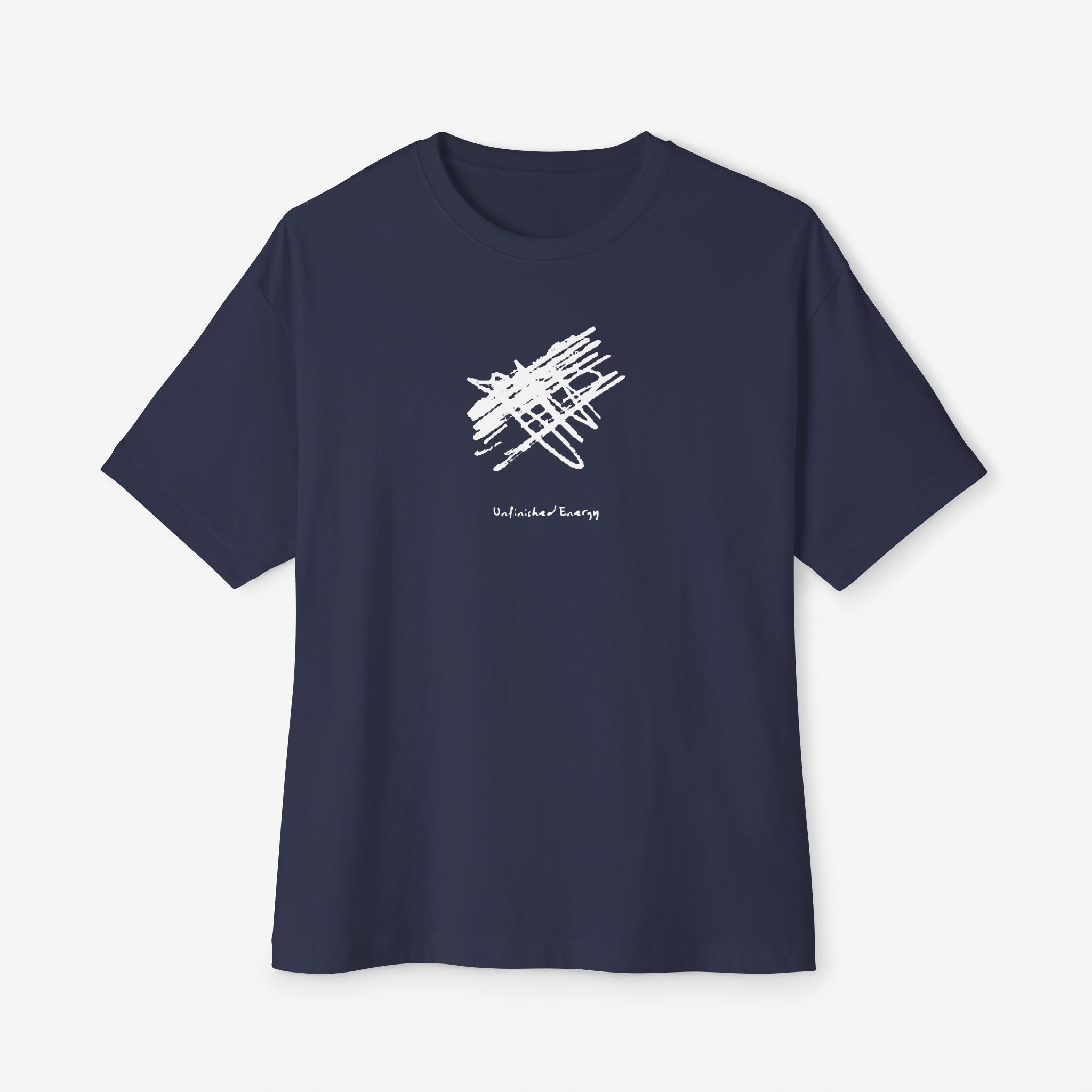 UNFINISHED ENERGY BOXY TEE — MINIMAL TYPOGRAPHY STREETWEAR