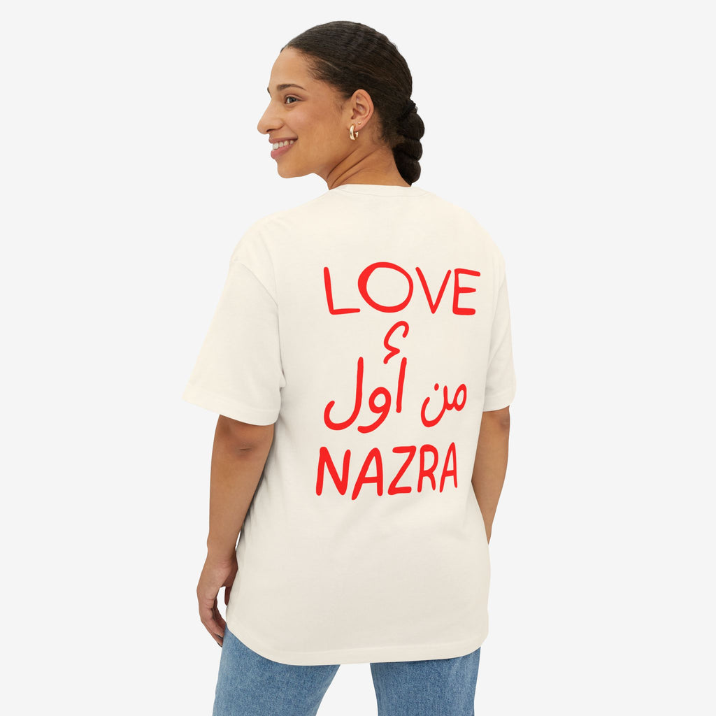 LOVE من أول NAZRA TEE — OVERSIZED BOXY WHITE T-SHIRT