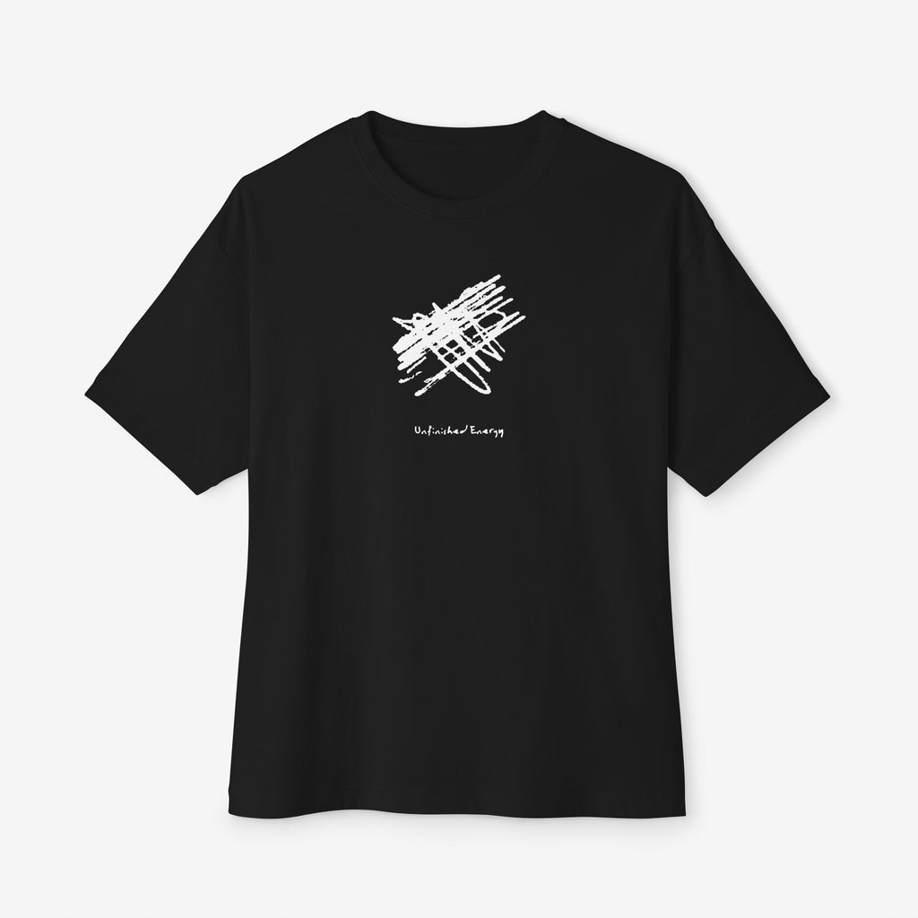 UNFINISHED ENERGY BOXY TEE — MINIMAL TYPOGRAPHY STREETWEAR