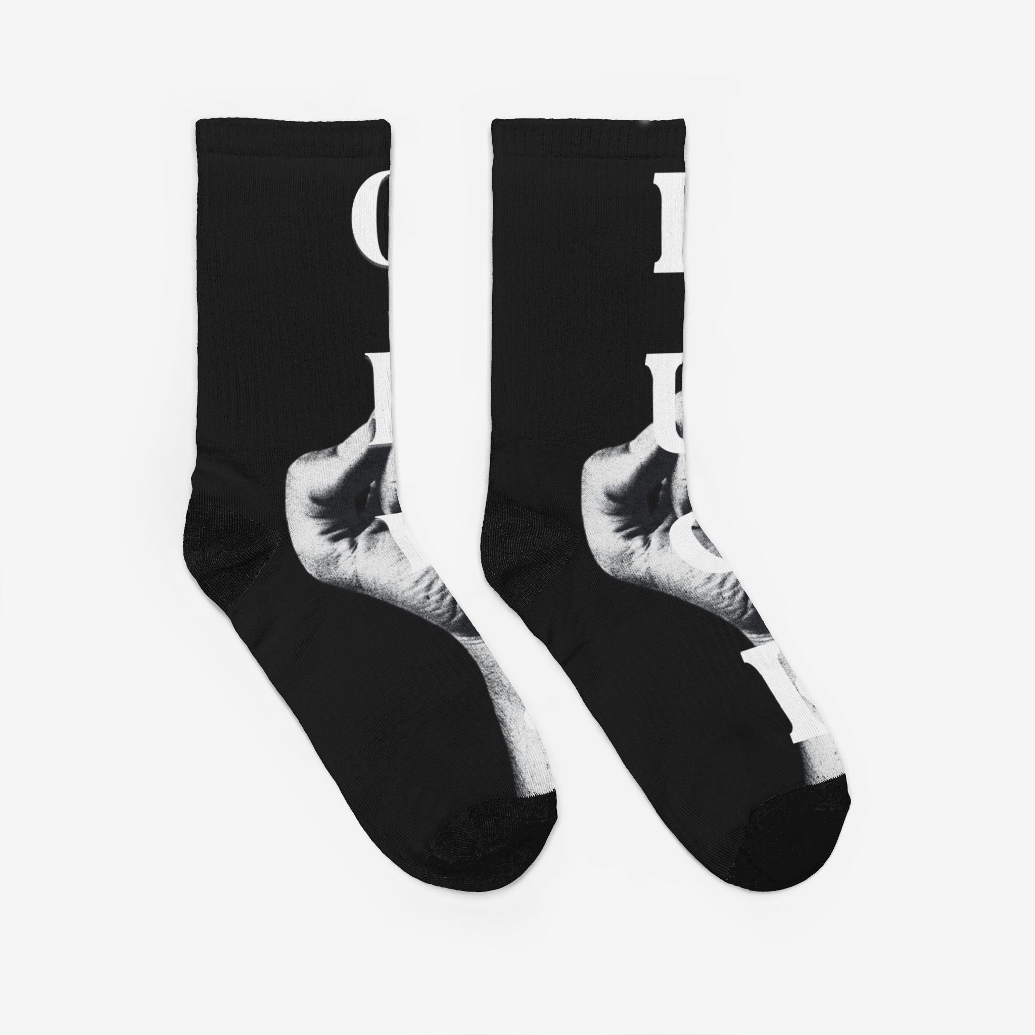 M*DDLE F*NGER GRAPHIC CREW SOCKS — BOLD BLACK STATEMENT SOCKS