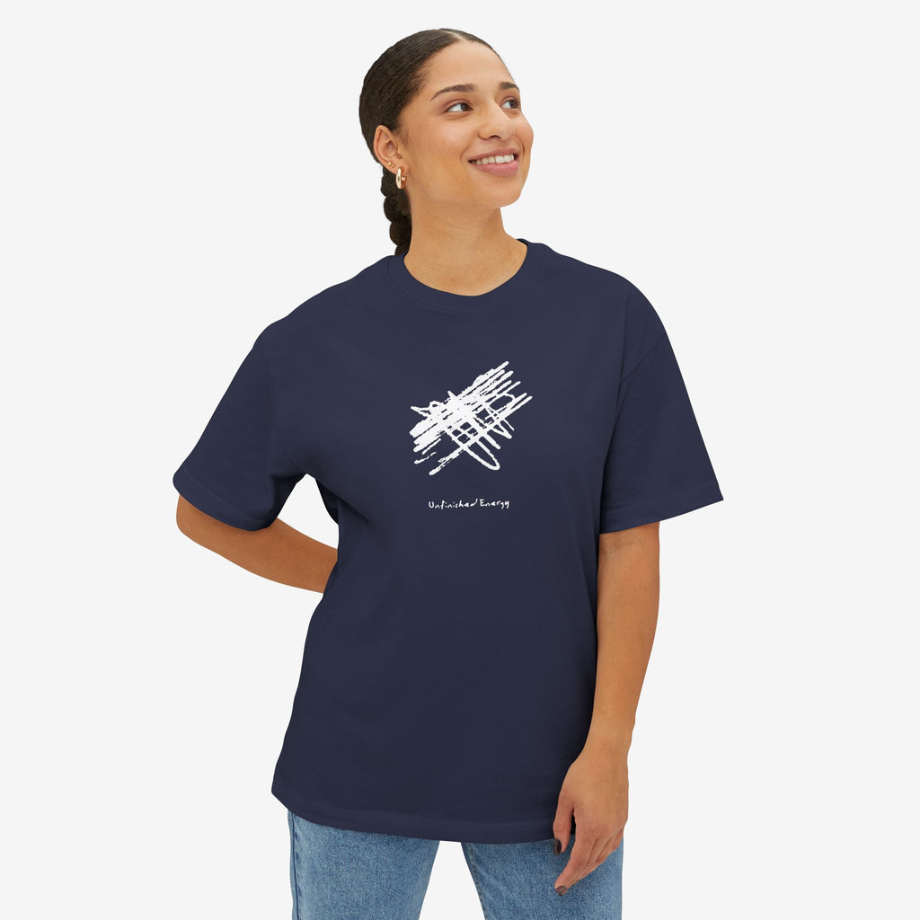 UNFINISHED ENERGY BOXY TEE — MINIMAL TYPOGRAPHY STREETWEAR