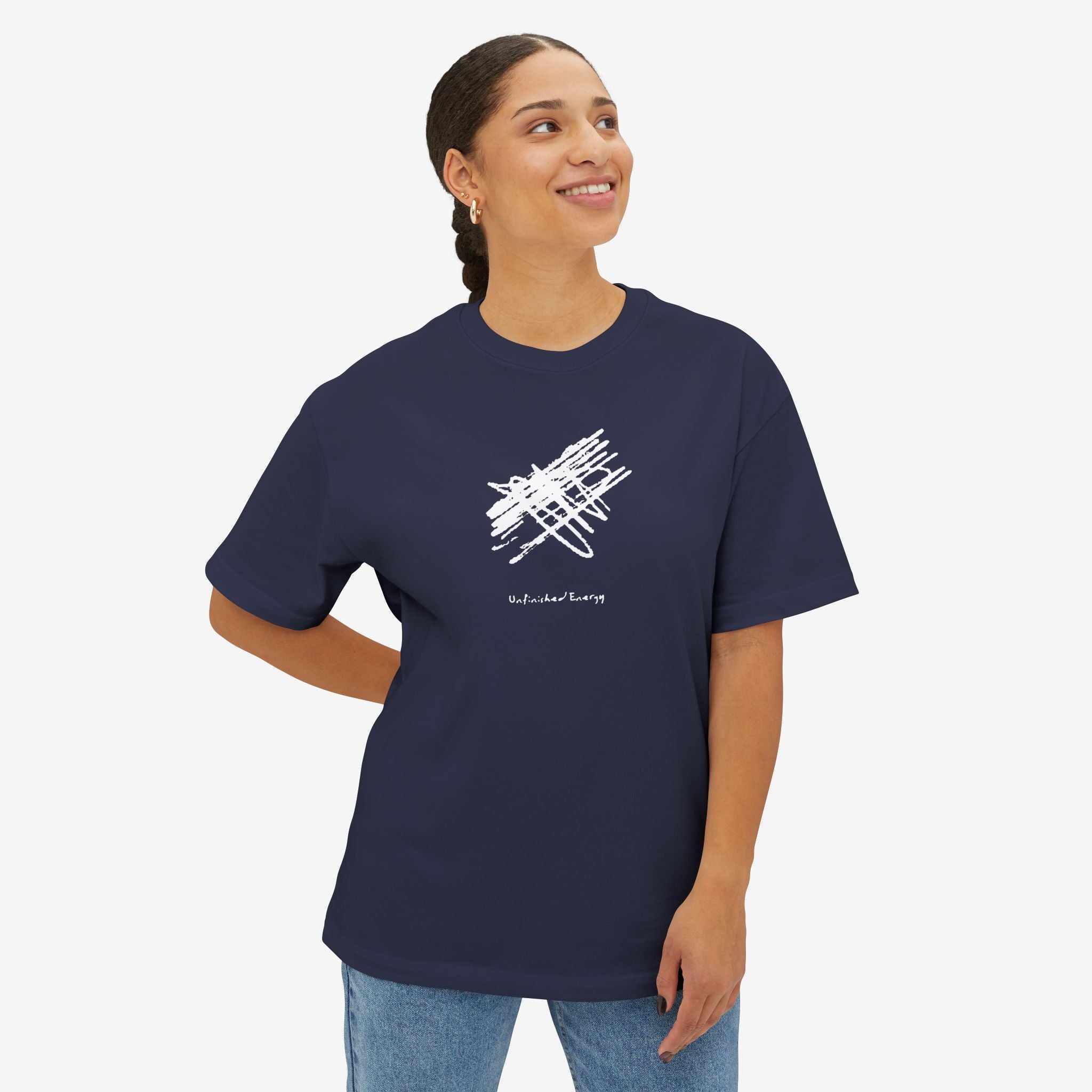 UNFINISHED ENERGY BOXY TEE — MINIMAL TYPOGRAPHY STREETWEAR