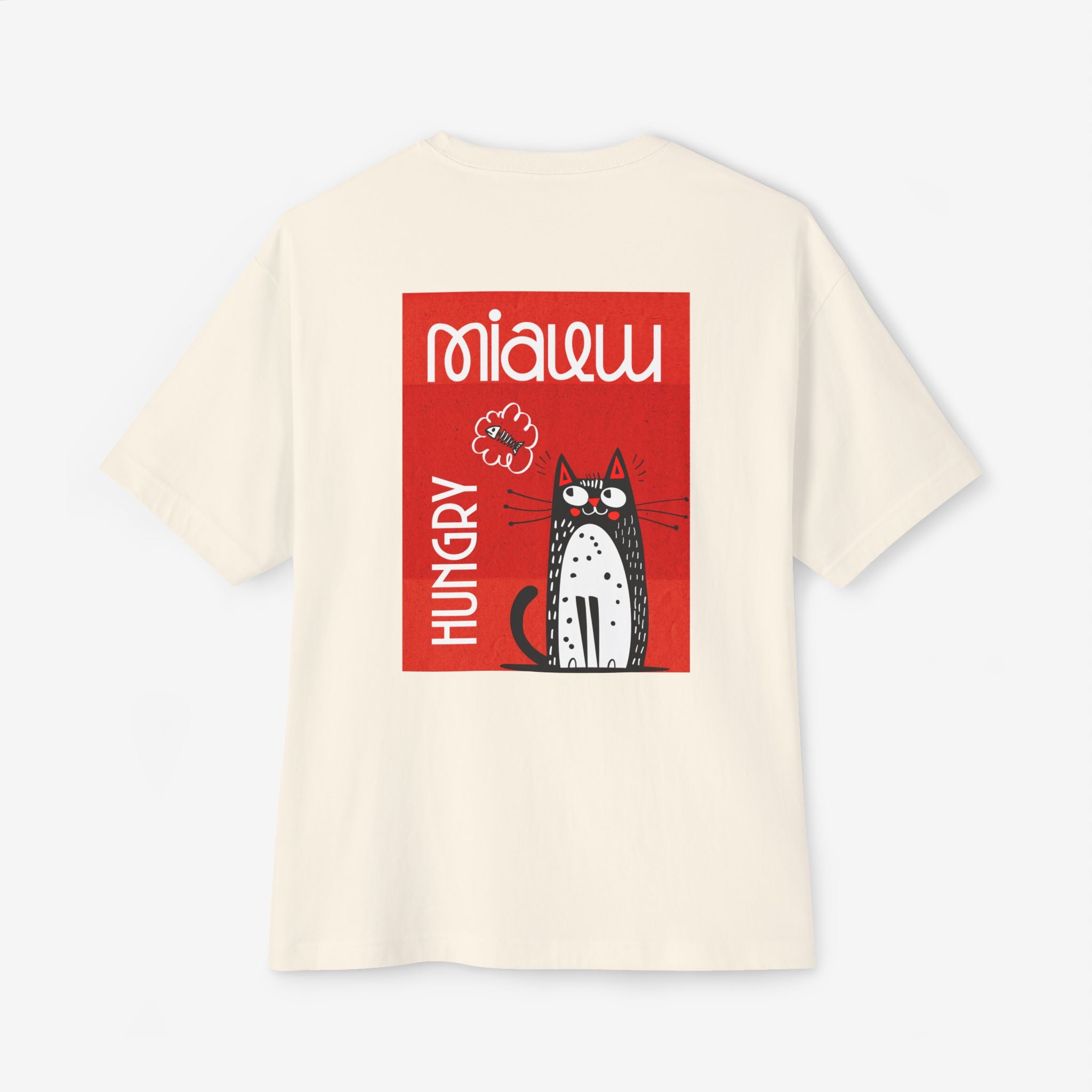 MIAUW TEE – FUNNY FOOD OBSESSED CAT GRAPHIC T-SHIRT