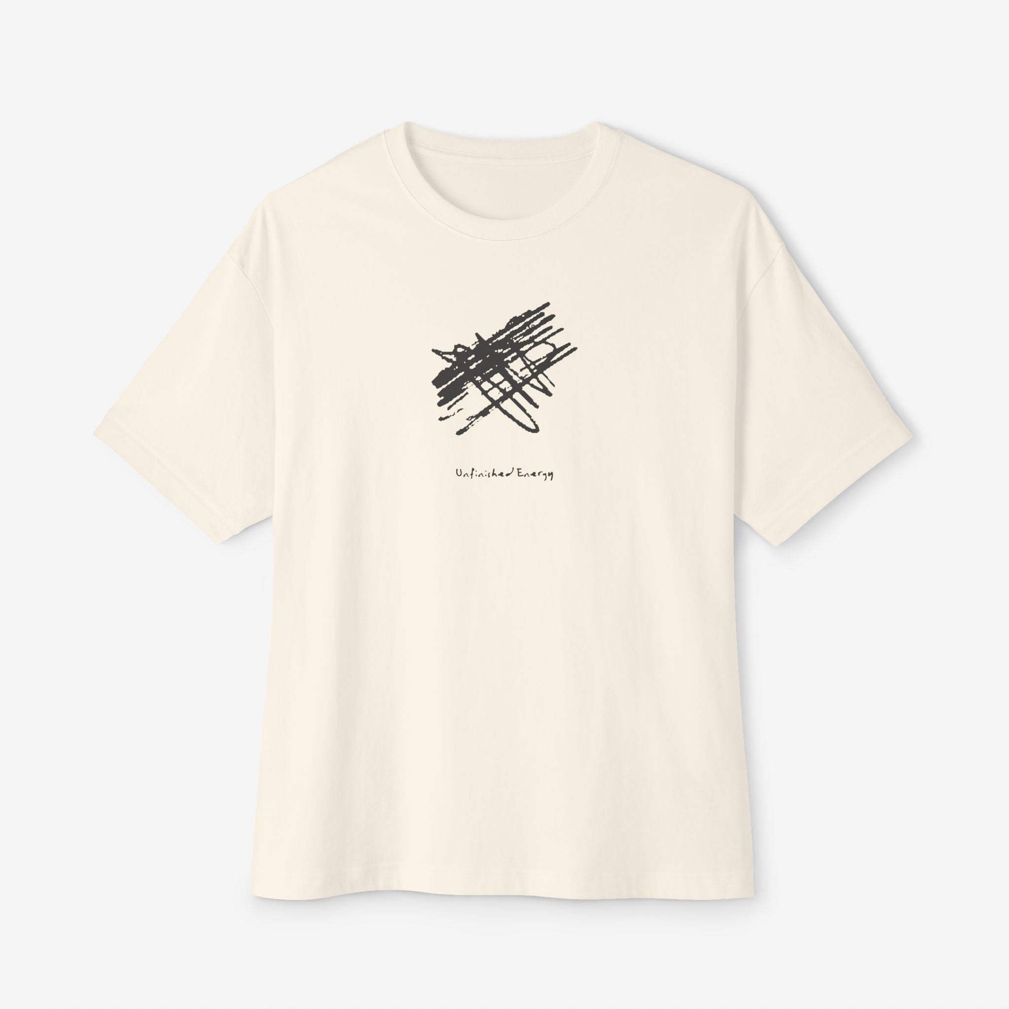 UNFINISHED ENERGY BOXY TEE — MINIMAL TYPOGRAPHY STREETWEAR
