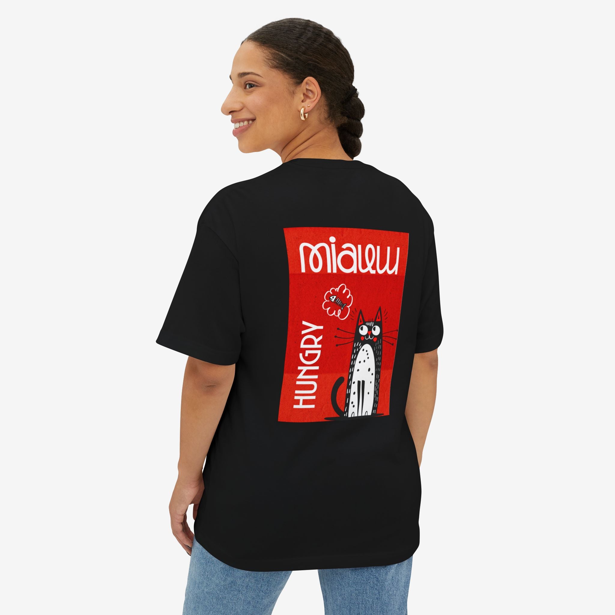 MIAUW TEE – FUNNY FOOD OBSESSED CAT GRAPHIC T-SHIRT