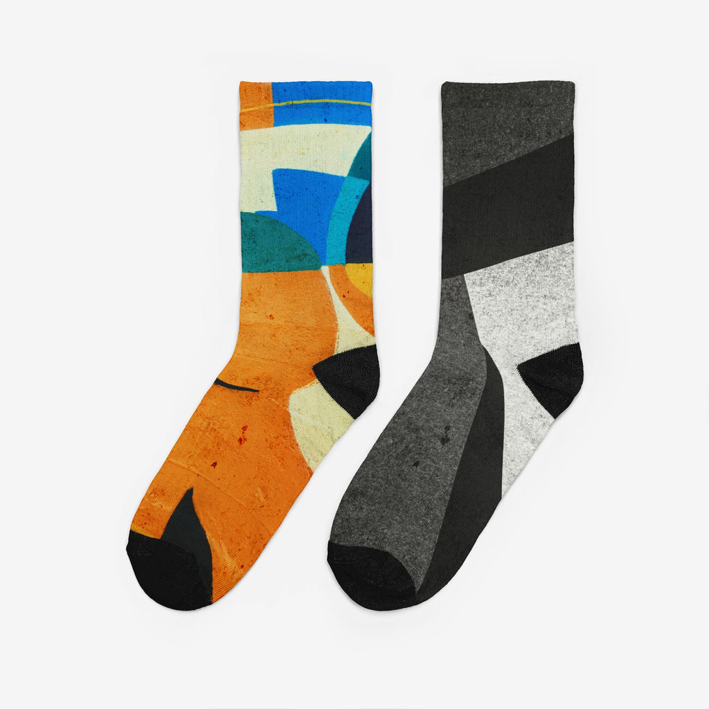 BOLD ABSTRACT COLOR BLOCK CREW SOCKS — MODERN GEOMETRIC ART DESIGN