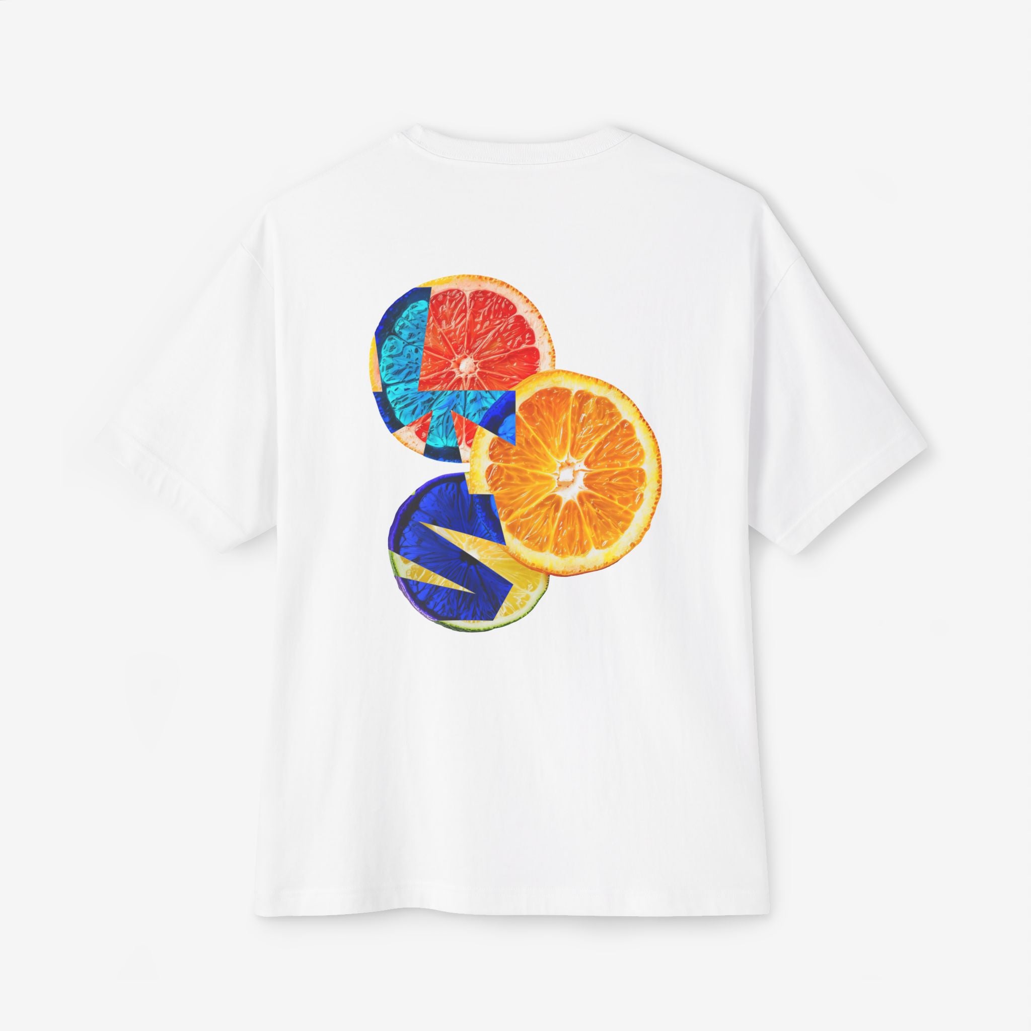 CITRUS COCKTAIL GRAPHIC TEE — TROPICAL FRUIT PRINT BOXY T-SHIRT