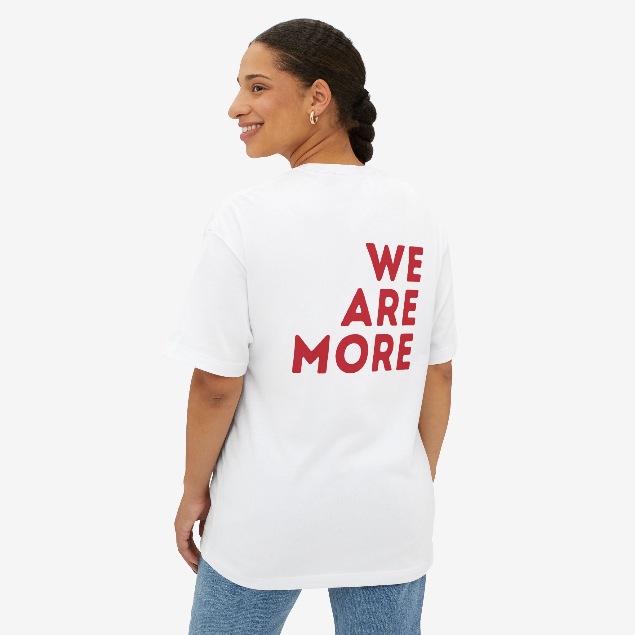 WE ARE MORE OVERSIZED TEE — BOLD RED BACK STATEMENT T-SHIRT