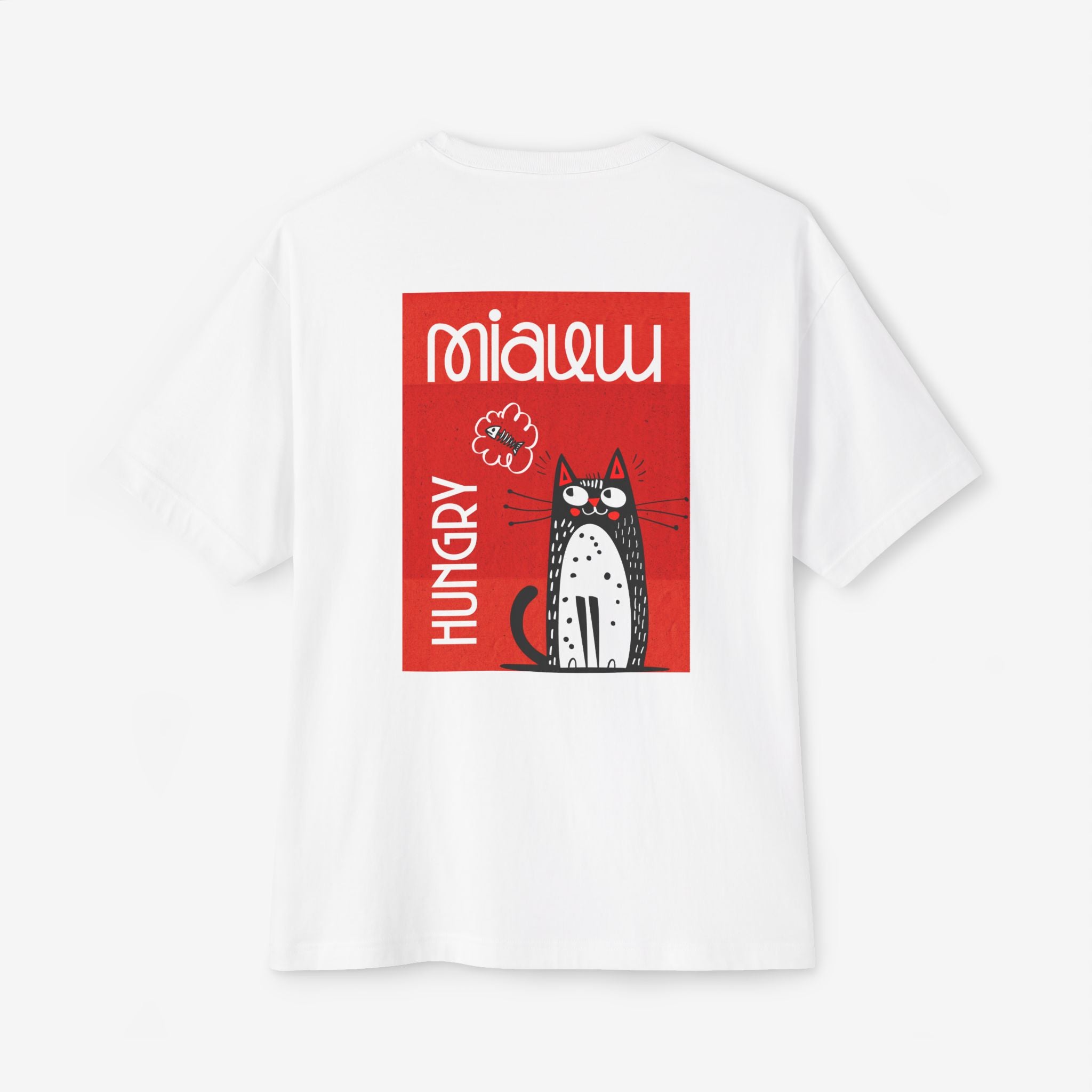 MIAUW TEE – FUNNY FOOD OBSESSED CAT GRAPHIC T-SHIRT