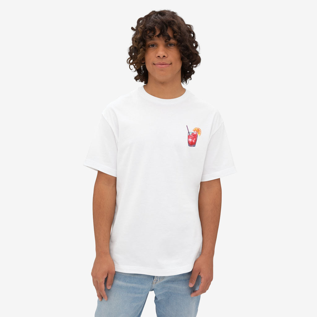 CITRUS COCKTAIL GRAPHIC TEE — TROPICAL FRUIT PRINT BOXY T-SHIRT