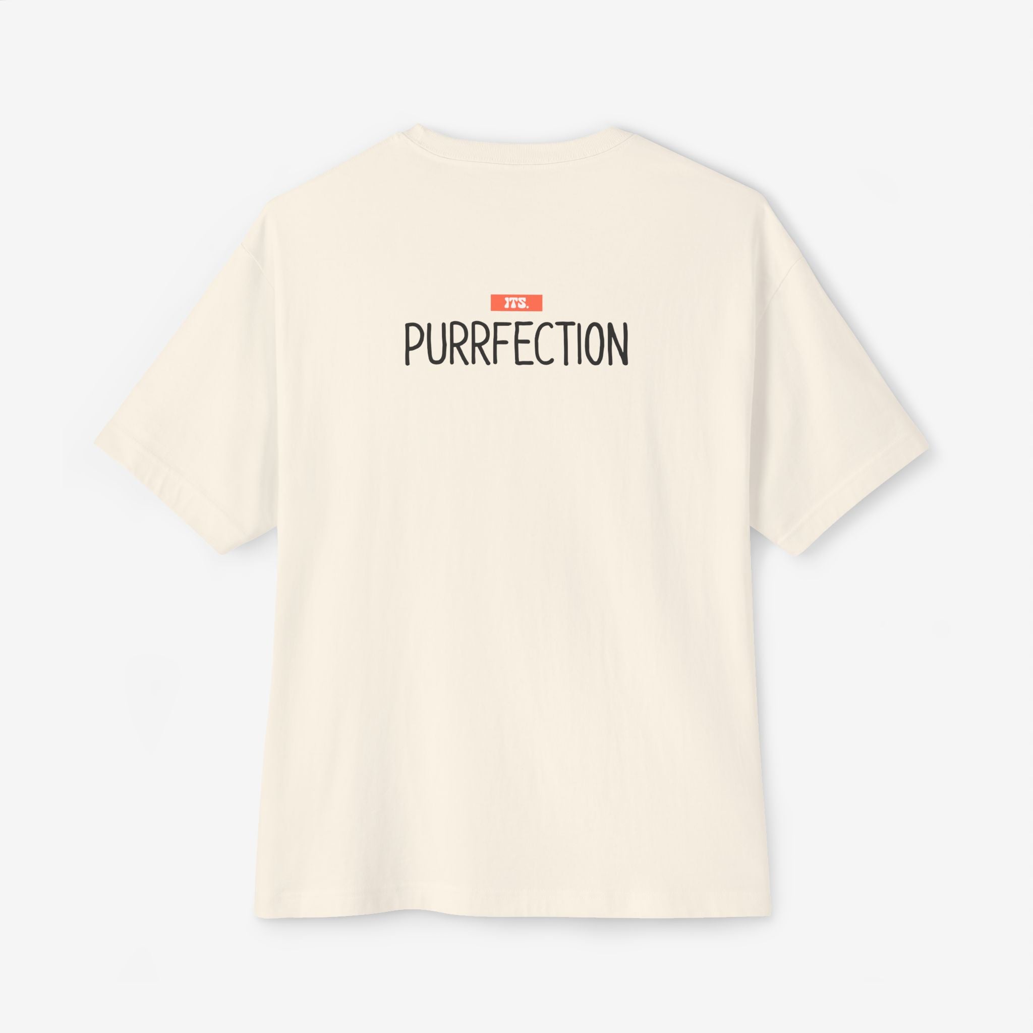 PUURRFECT LOVE OVERSIZED BOXY TEE — PLAYFUL CAT LOVER GRAPHIC SHIRT