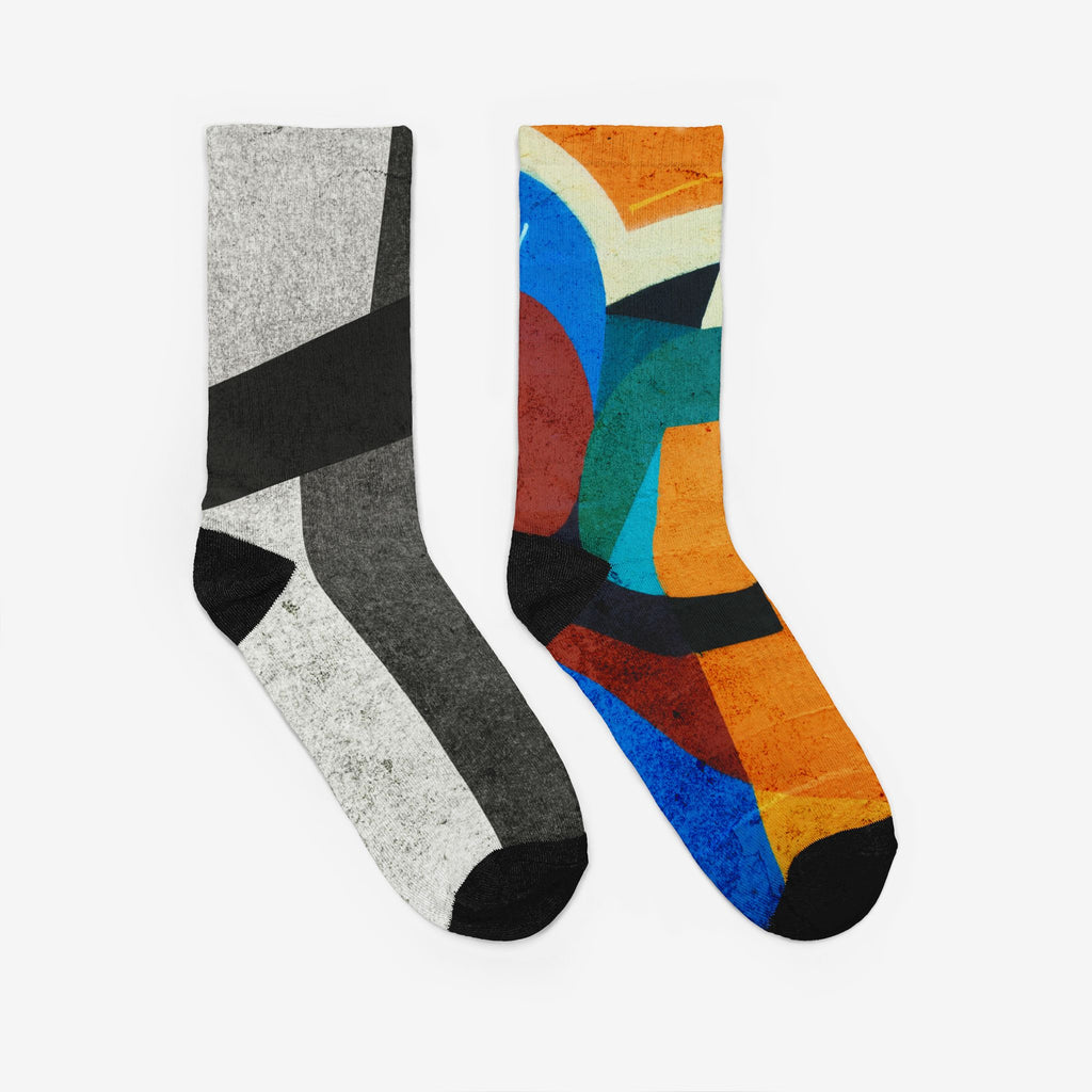 BOLD ABSTRACT COLOR BLOCK CREW SOCKS — MODERN GEOMETRIC ART DESIGN
