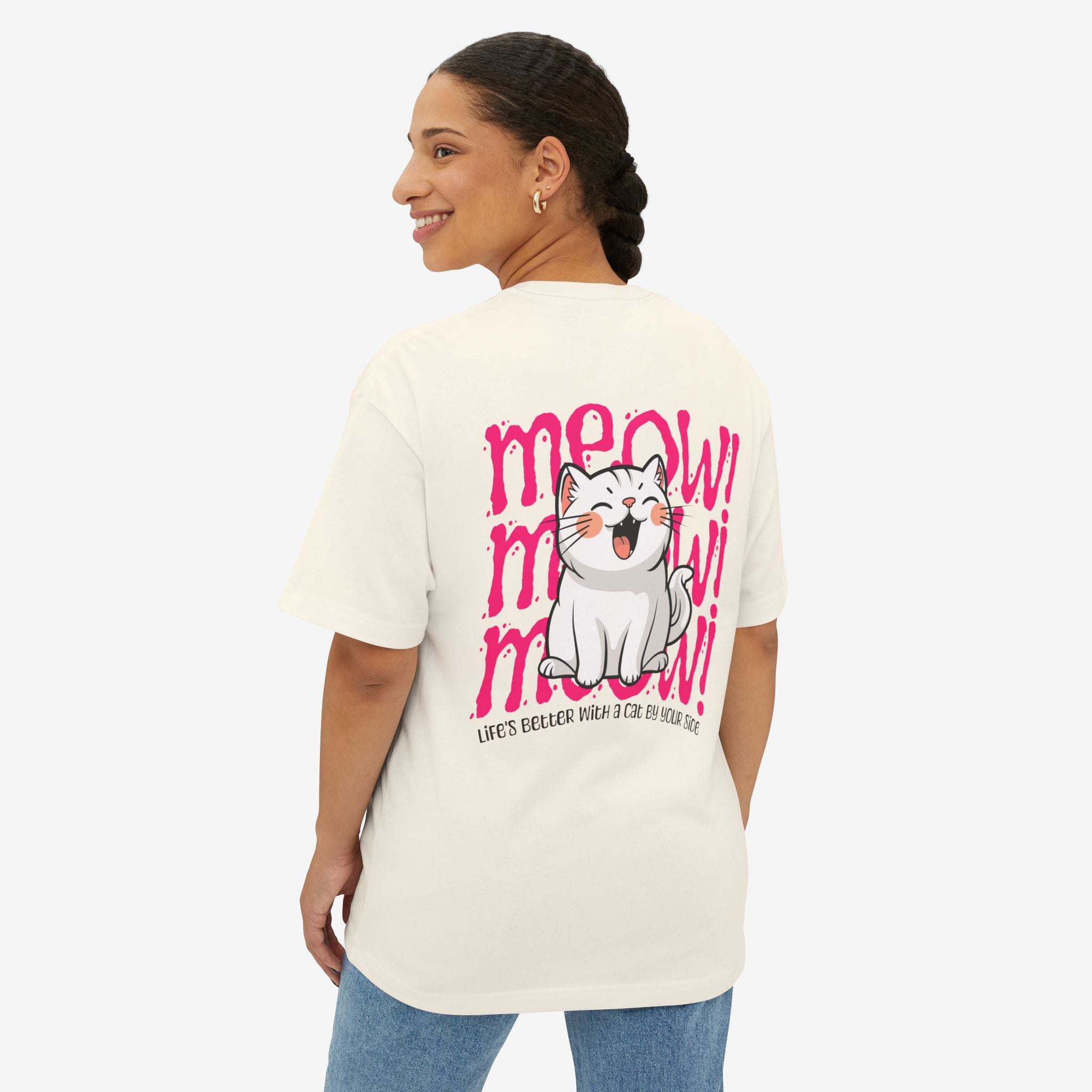 LIFE’S BETTER WITH A CAT BY YOUR SIDE — SMILING CAT GRAPHIC TEE