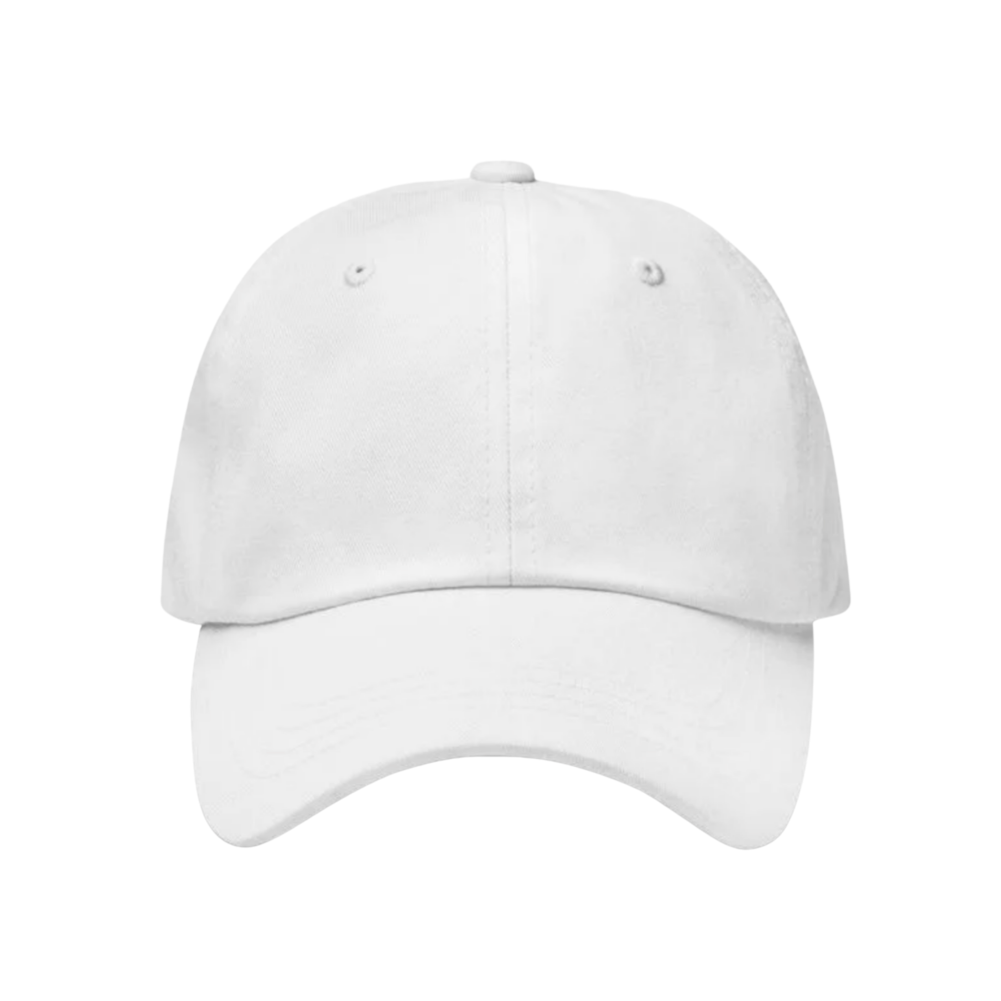 White baseball cap for custom graphic designs, streetwear, and lifestyle apparel