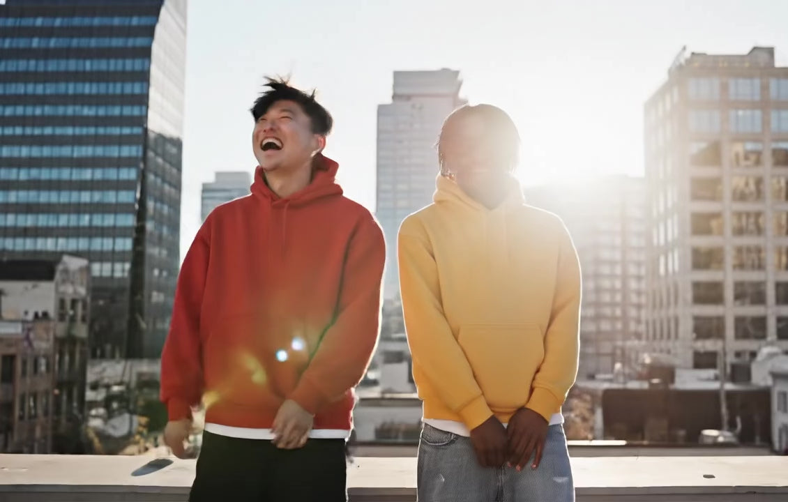 INTHEORYSTUDIO-TSHIRTS-HOODIES-MUGS-APPAREL-couple guys laughing-plain hoodie-classic hoodies printed hoodies-lifestyle-guys laughing-guys walking